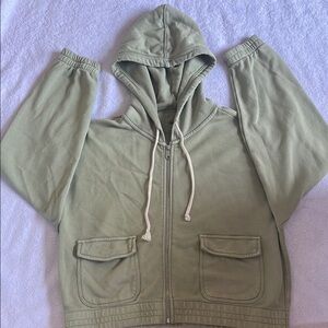Aerie Sage Green Cropped Zip-Up Hoodie